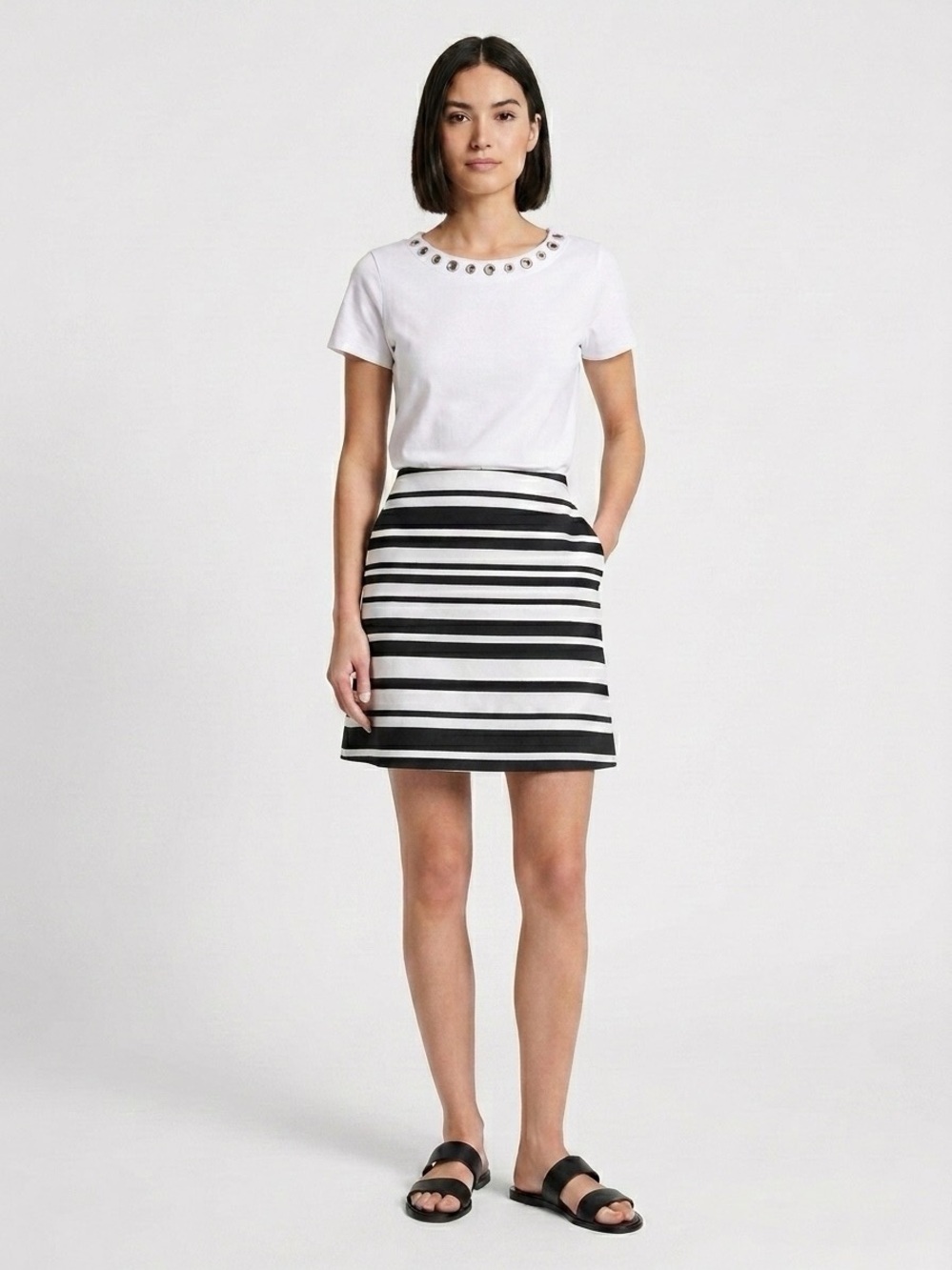 Set White House Back Market Skirt Sz 10 & Rafaella T-shit Sz M Black/White